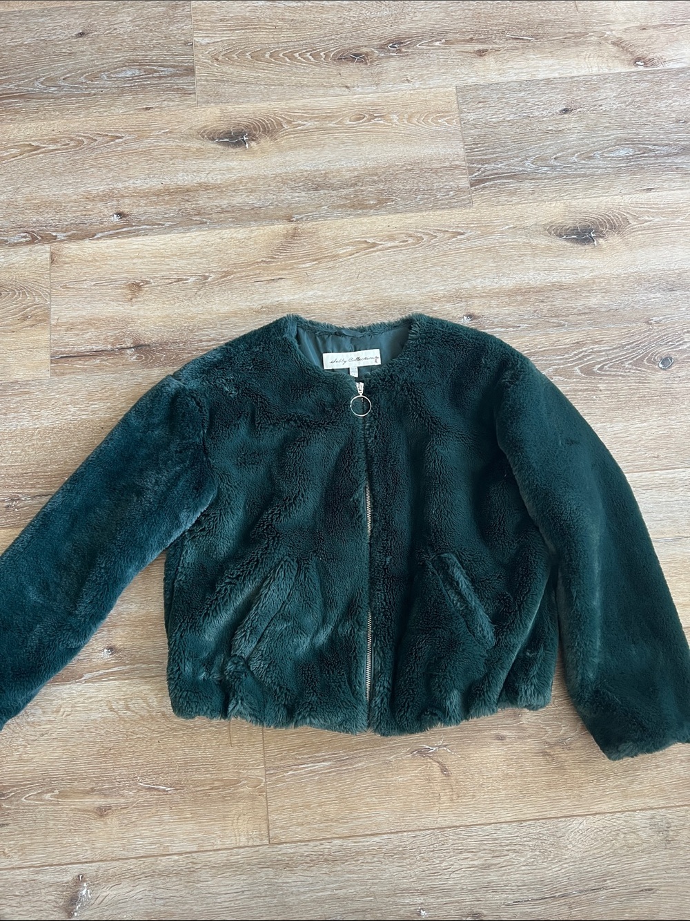 Sebby Collection Plush Forest Green Faux Fur Zip-Front Jacket